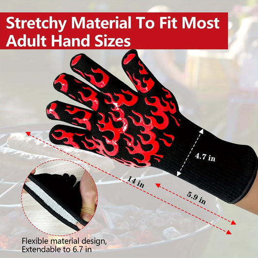 Extended BBQ Gloves, 1472°F Heat Resistant BBQ Gloves, 14 Inch Oven Cooking Gloves, Non-slip BBQ Gloves, BBQ, Smoking, Baking, Frying.