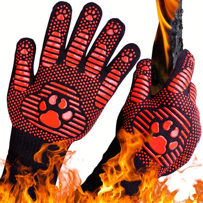 Extended BBQ Gloves, 1472°F Heat Resistant BBQ Gloves, 14 Inch Oven Cooking Gloves, Non-slip BBQ Gloves, BBQ, Smoking, Baking, Frying.