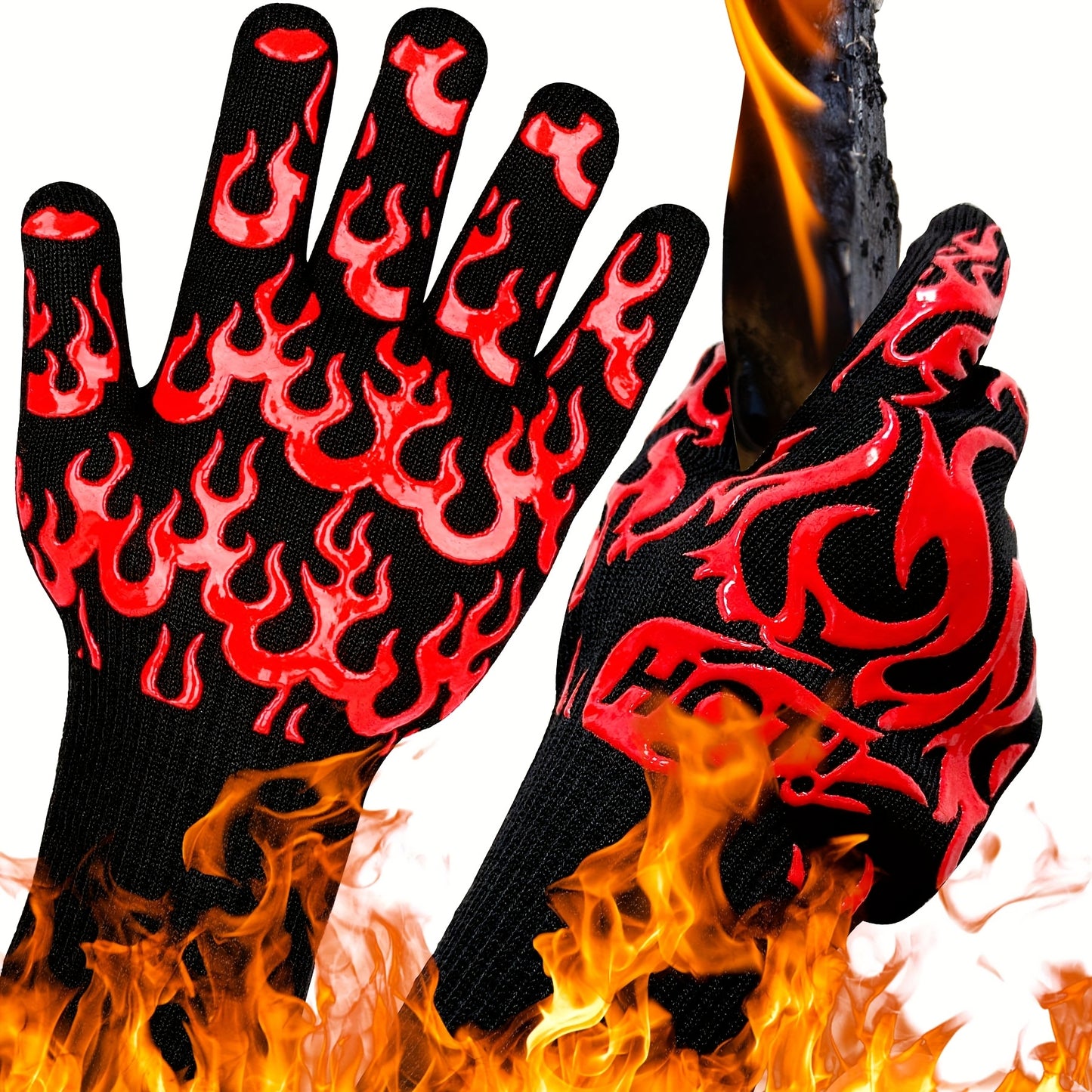 Extended BBQ Gloves, 1472°F Heat Resistant BBQ Gloves, 14 Inch Oven Cooking Gloves, Non-slip BBQ Gloves, BBQ, Smoking, Baking, Frying.