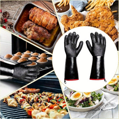1472°F Thicken Heat Resistant Gloves for Grill BBQ w\u002F S-Hook Kitchen Oven Mitts Waterproof Grill Gloves Neoprene Coating waterproof Oil Resistant Grilling Gloves Neoprene
