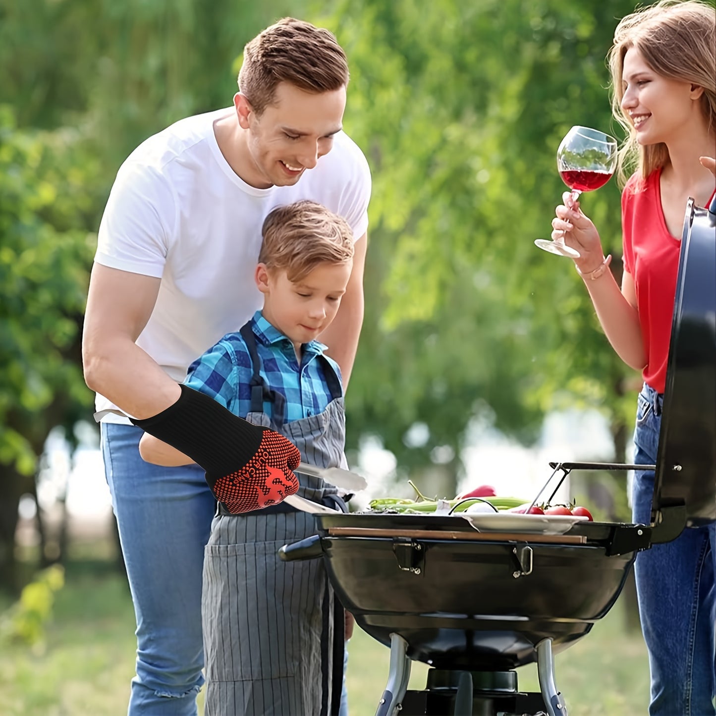 2pcs, High Temperature Heat Insulation Gloves, Heat Resistant Gloves, Non-slip Easy To Grab, Suitable For Barbecue, Outdoor, Baking, Cooking