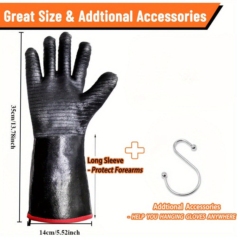1472°F Thicken Heat Resistant Gloves for Grill BBQ w\u002F S-Hook Kitchen Oven Mitts Waterproof Grill Gloves Neoprene Coating waterproof Oil Resistant Grilling Gloves Neoprene