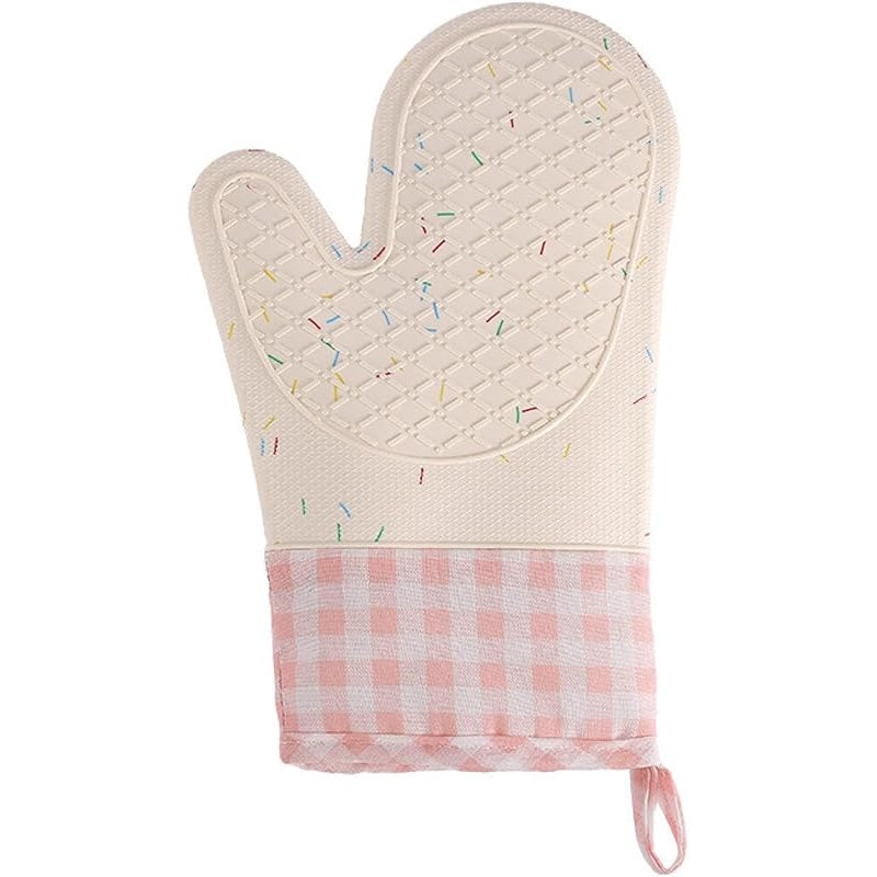 Add Cotton Silicone Oven Gloves, Plaid Cloth Hand Clips, Anti-Scald Microwave Oven Gloves, Silicone Heat Insulation Gloves