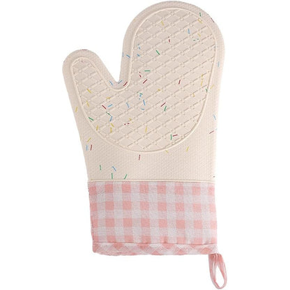 Add Cotton Silicone Oven Gloves, Plaid Cloth Hand Clips, Anti-Scald Microwave Oven Gloves, Silicone Heat Insulation Gloves