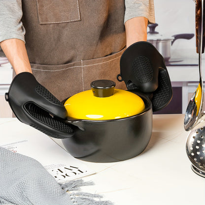 2pcs Silicone Oven Mitts - Heat Resistant BBQ Gloves for Cooking, Baking & Grilling, Non-Slip Grip with Honeycomb Pattern, Black, Red, Purple, Available in Packs of 2, Kitchen Safety Gloves | Textured Kitchenware