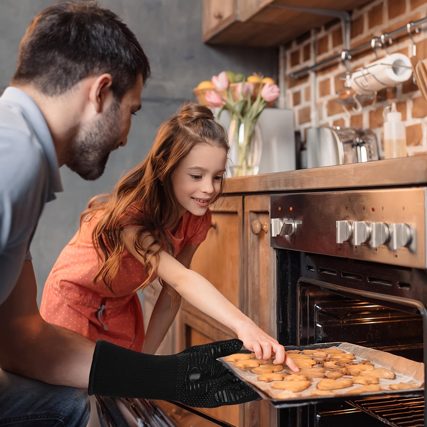 Extended BBQ Gloves, 1472°F Heat Resistant BBQ Gloves, 14 Inch Oven Cooking Gloves, Non-slip BBQ Gloves, BBQ, Smoking, Baking, Frying.