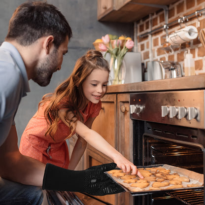 Extended BBQ Gloves, 1472°F Heat Resistant BBQ Gloves, 14 Inch Oven Cooking Gloves, Non-slip BBQ Gloves, BBQ, Smoking, Baking, Frying.