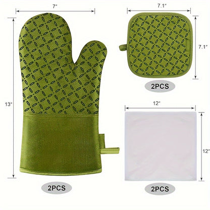 High Heat Resistant 500 Degree Oven Mitts and Pot Holders - 6pcs Set, 1 Pair Extra Long Oven Glove with Non-Slip Silicone Surface for Cooking