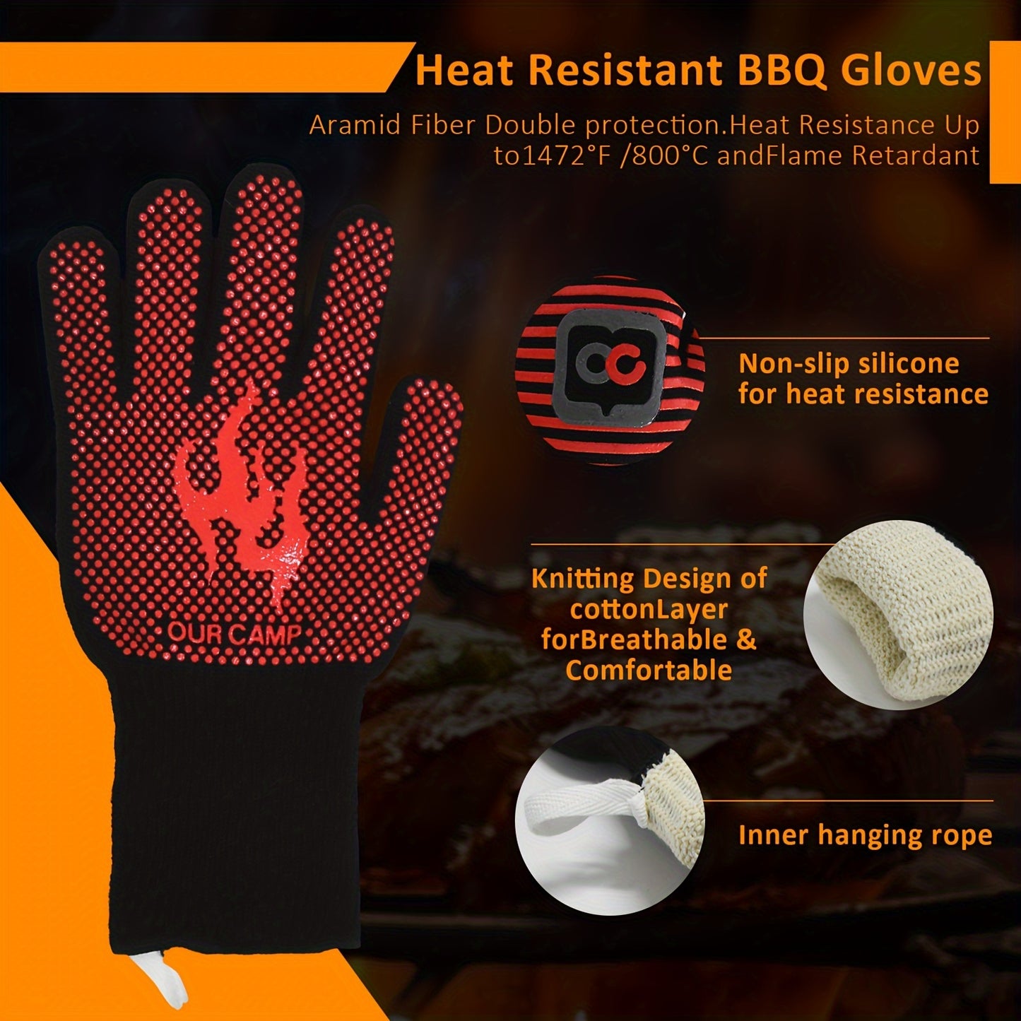 2pcs, High Temperature Heat Insulation Gloves, Heat Resistant Gloves, Non-slip Easy To Grab, Suitable For Barbecue, Outdoor, Baking, Cooking