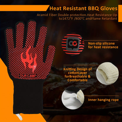 2pcs, High Temperature Heat Insulation Gloves, Heat Resistant Gloves, Non-slip Easy To Grab, Suitable For Barbecue, Outdoor, Baking, Cooking