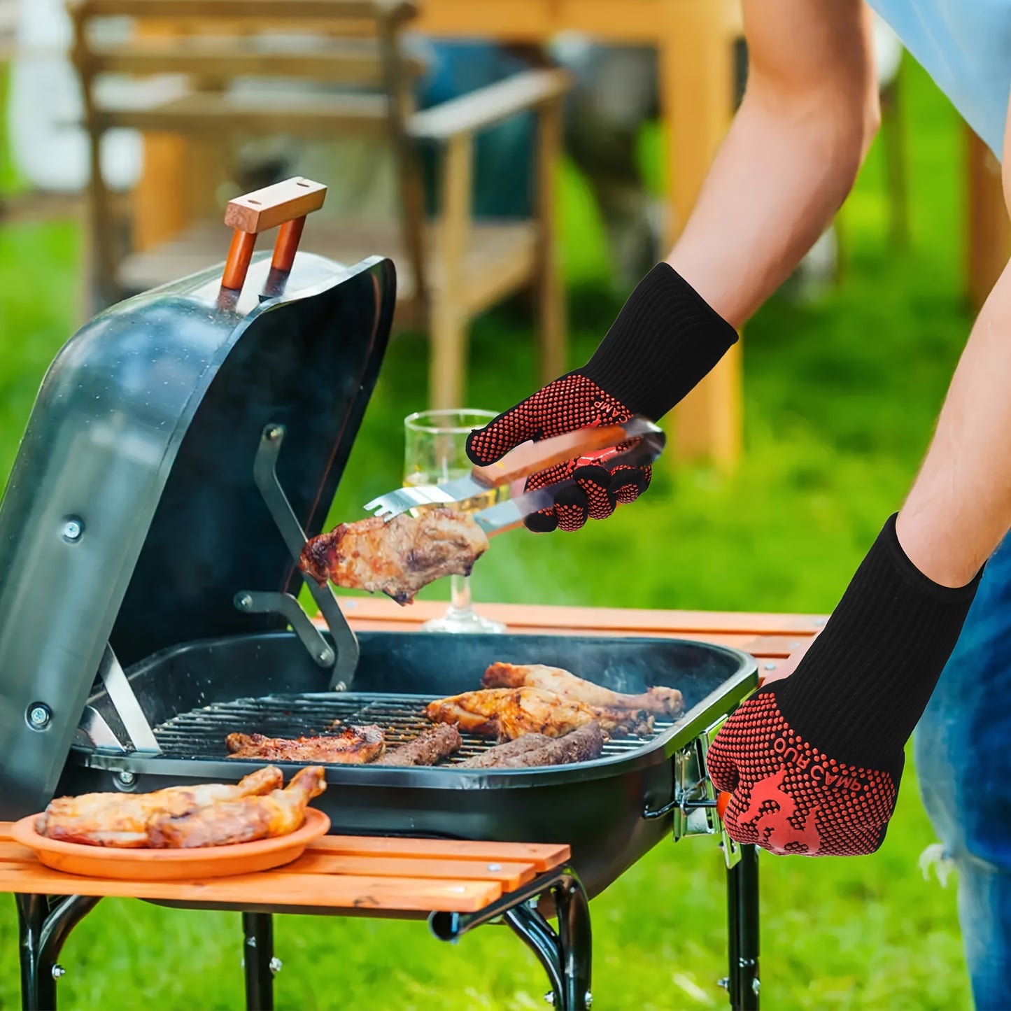 2pcs, High Temperature Heat Insulation Gloves, Heat Resistant Gloves, Non-slip Easy To Grab, Suitable For Barbecue, Outdoor, Baking, Cooking